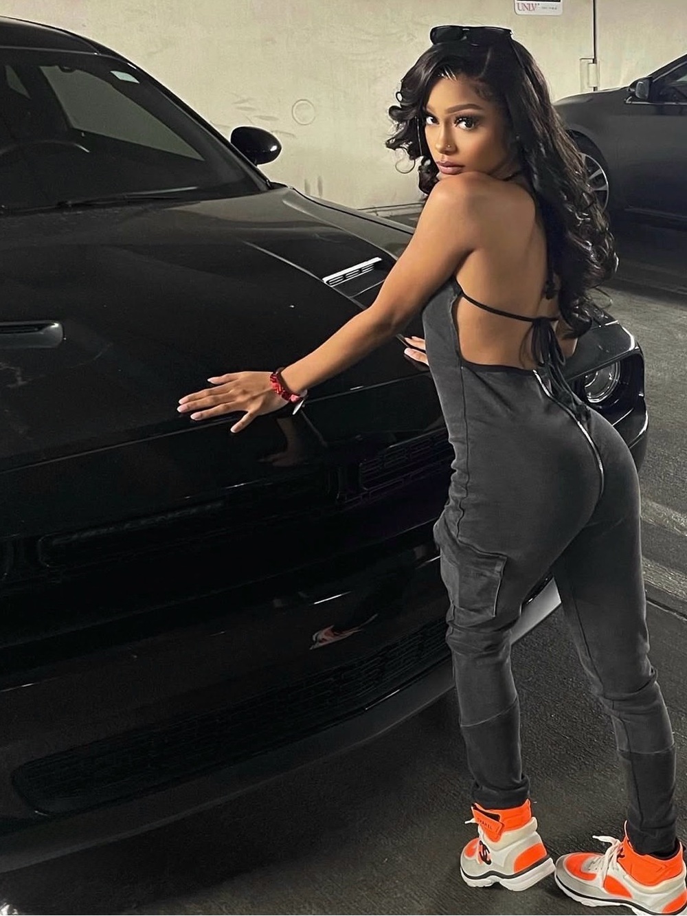 Backless Slim Cargo Jumpsuit in Charcoal
